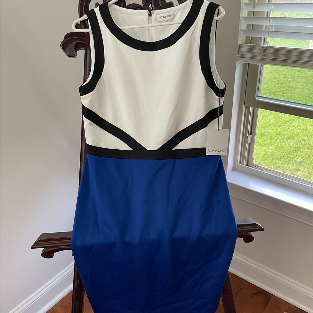 Brand New With Tags Calvin Klein Dress. Size 12. Blue White And Black